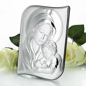 srebrny obrazek Matka Boska