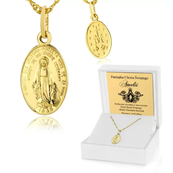 Złoty medalik Matka Boska (pr. 585) na łańcuszku + opcja grawerowania