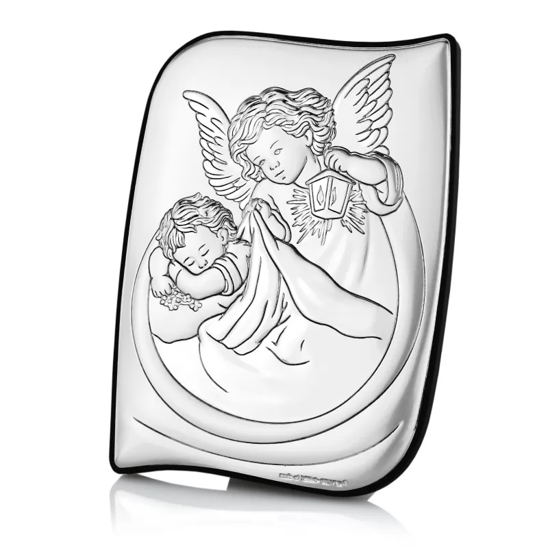 pamiątka komunijna srebrny obrazek anioł stróż