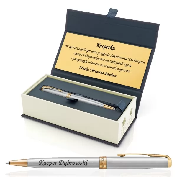Długopis Parker Sonnet Original Stalowy GT + opcja grawerowania życzeń, dedykacji